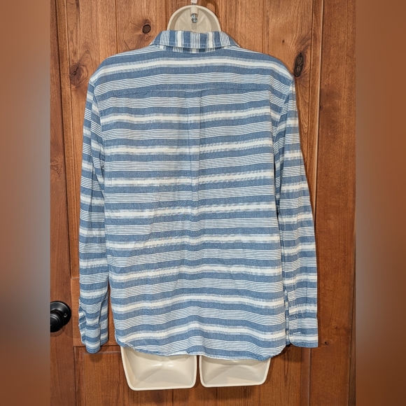 Chaps Blue and White Striped Half Button Shirt‎ - Picture 3 of 7
